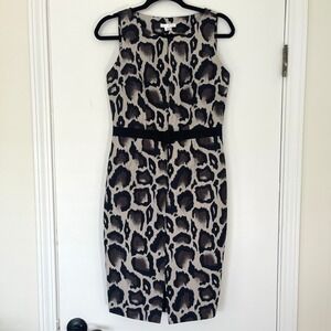 PAULE KA 38 (US 6) Animal Print Belted Lined Dress Designer Leopard Grosgrain